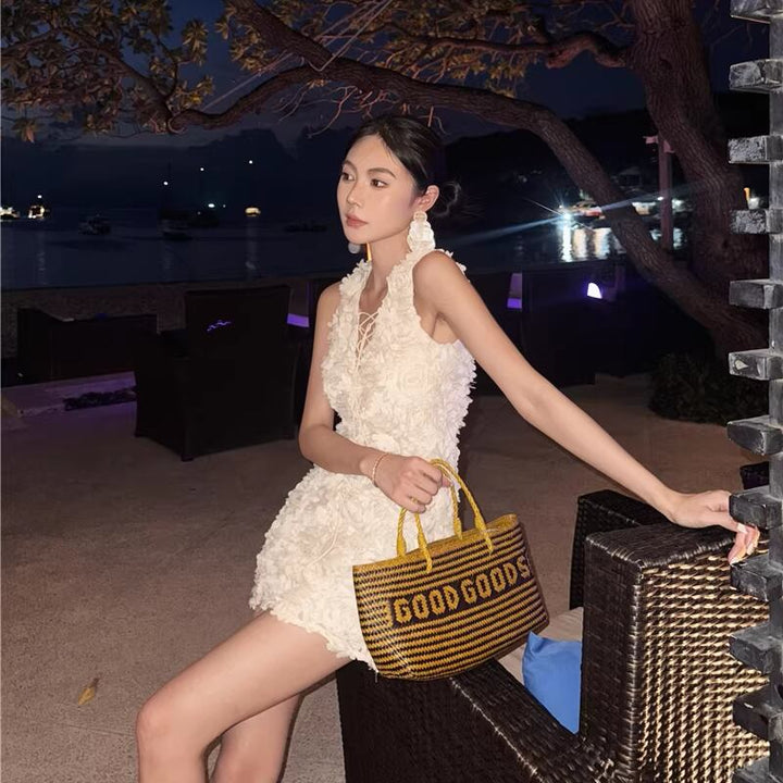 【dress】立体フラワーベストワンピース Q8109