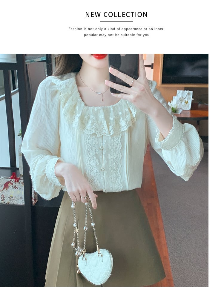 【tops】レース切り替えスウィートシャツトップス　M17344