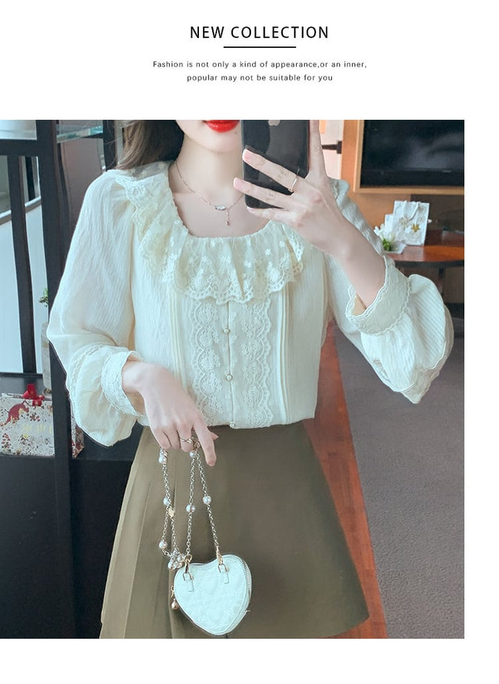 【tops】レース切り替えスウィートシャツトップス　M17344