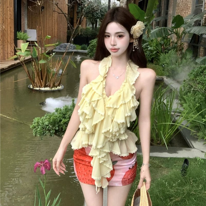 【tops】ホルターネックフリルトップス Q8527