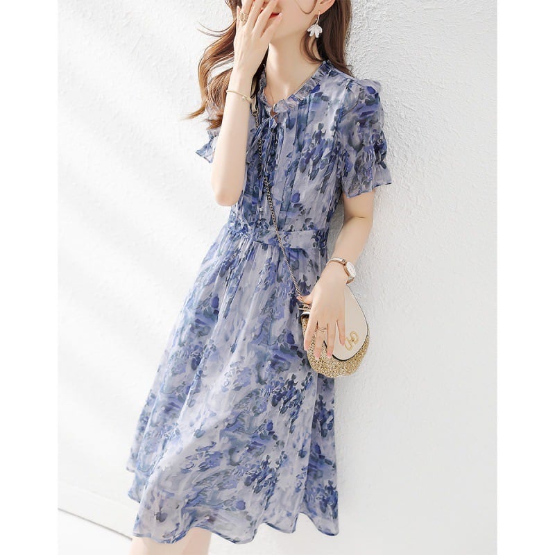 【dress】細身効果抜群♪エレガントプリントワンピース　M16967