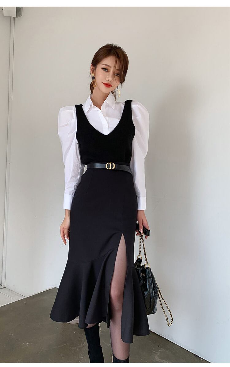 【set】シャツ×マーメイドベストワンピースセット　M18491
