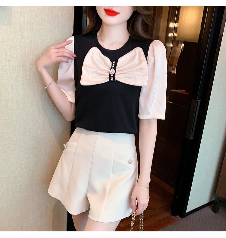【tops】知的で品の良い♡エレガントリボン付きTシャツ　M16838