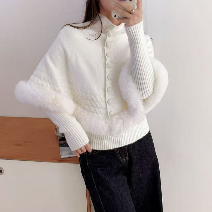 【set】ファーケープトップス×ニットトップスセット Q6989