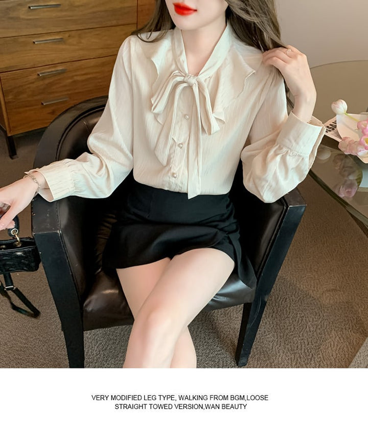 【tops】人気アイテム ! リボン付きシャツトップス　M17615