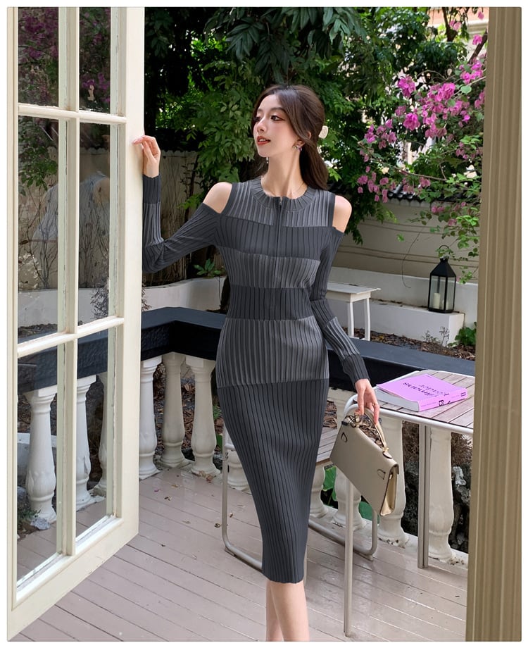 【dress】オフショルダーニットワンピース　M26586