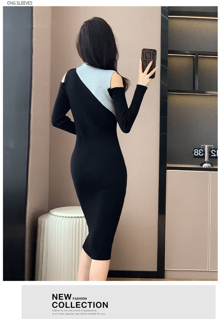 【dress】韓国系オフショルダーニットワンピース　M17599