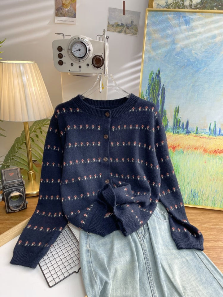 【outer】ボーダー柄ニットカーデ　M26578