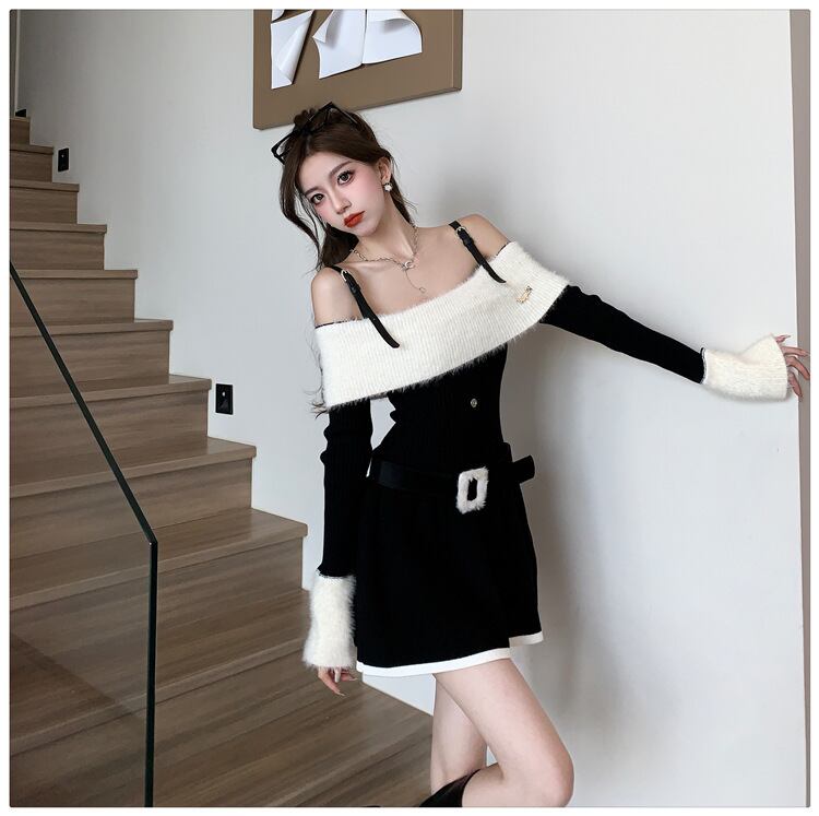 【dress】ニットワンピースベルト付き　M18537