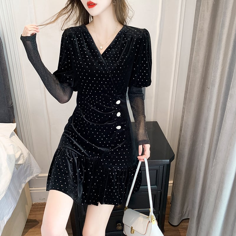 【dress】高級感 エレガント切り替えデートワンピース　M17391