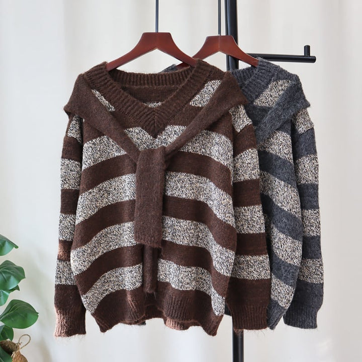 【tops】切り替えボーダー柄ニットセーター　M27831