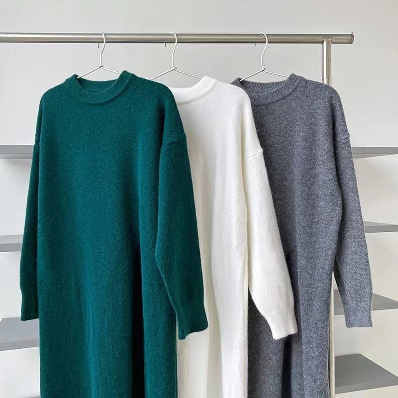 【dress】スリット無地ニットワンピース　M18038