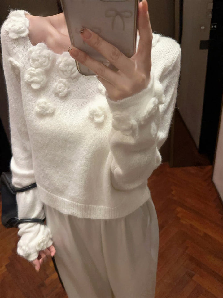 【tops】フラワーモチーフニットセーター　M26116