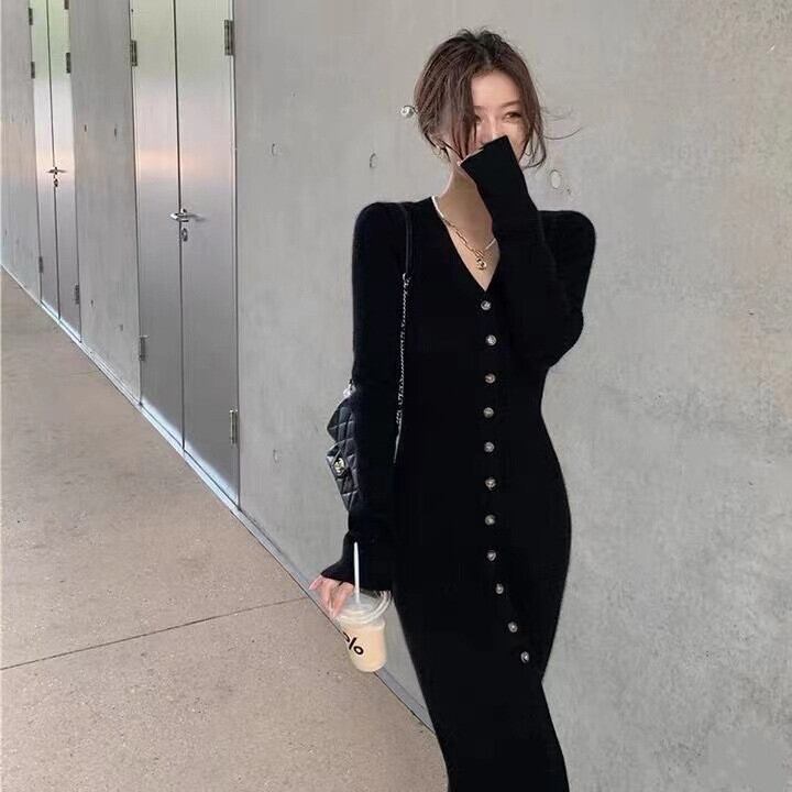 【dress】ボタンデザインニットワンピース　M26737