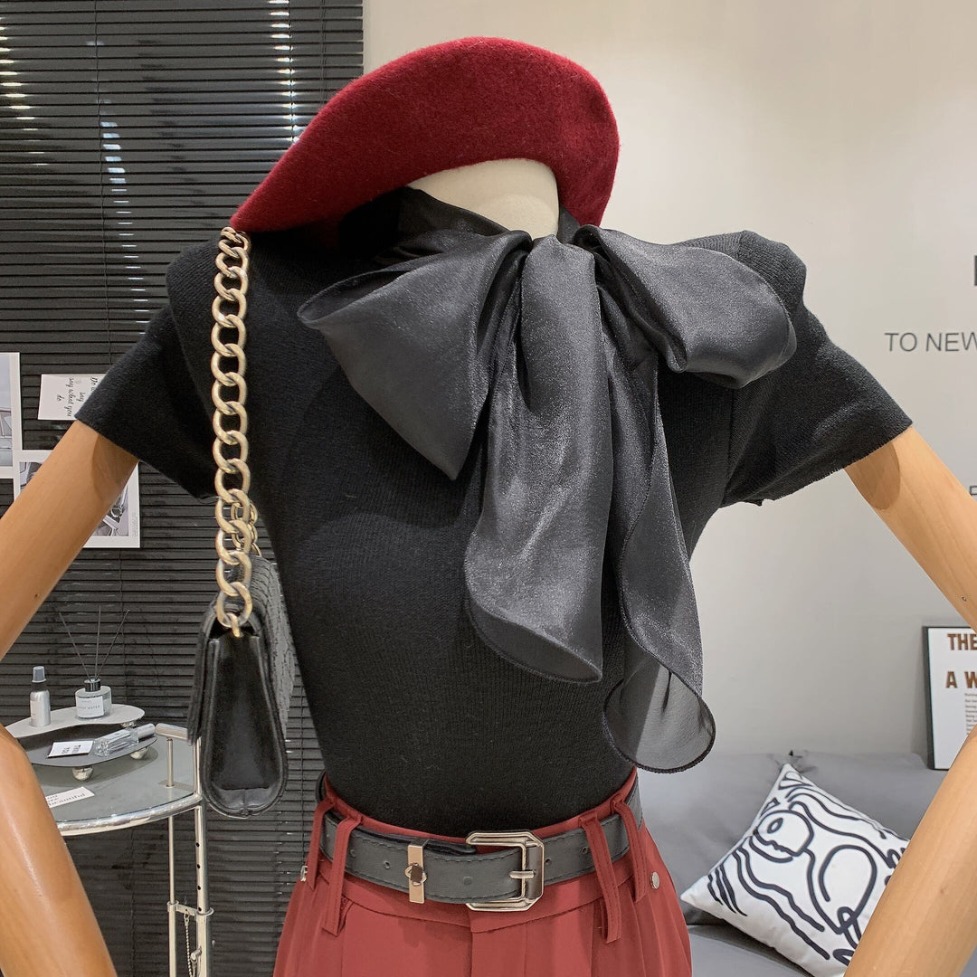 【tops】リボン付きニットTシャツ　M29886