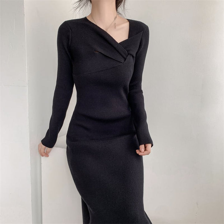 【dress】細身効果抜群♪エレガントニットワンピース　M17484