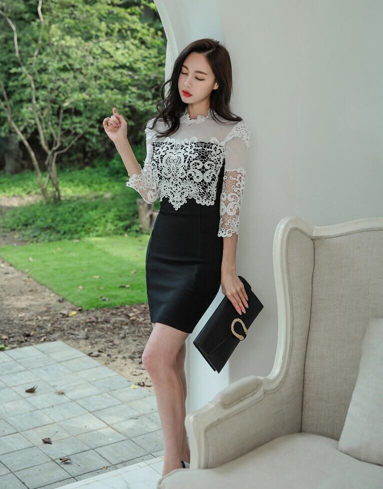 【dress】レースドッキングワンピース　M18904