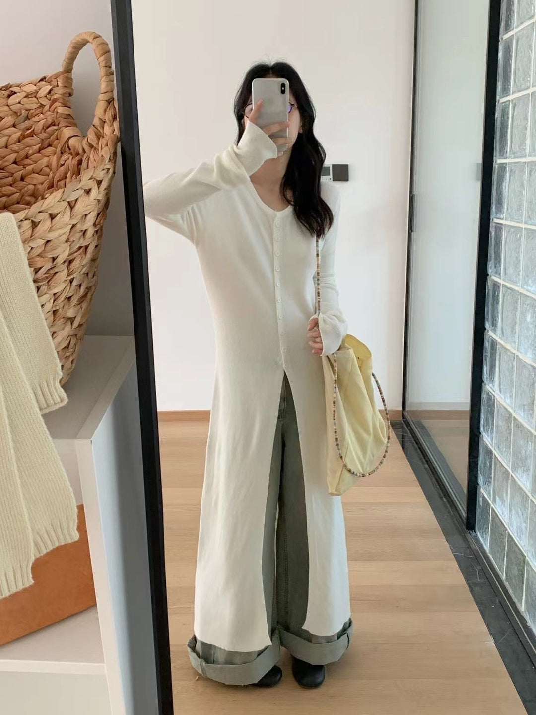 【outer】ロング丈スリットニットカーデ　M26799