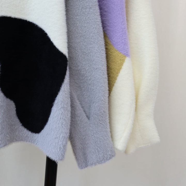 【outer】クルーネック配色ニットカーデ　M18313