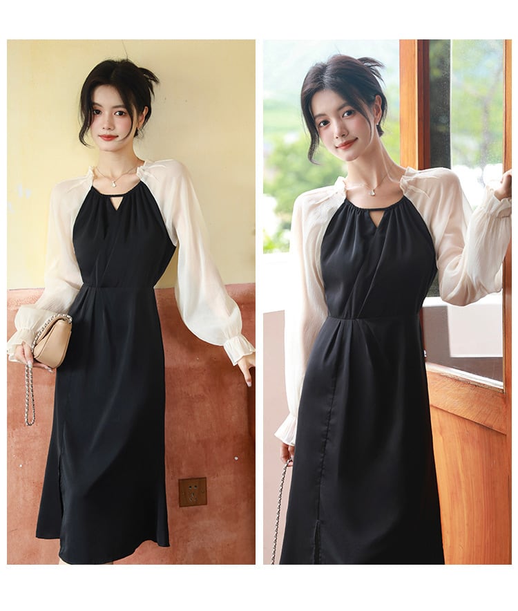 【dress】おしゃれ大人気切り替えデートワンピース着瘦せ　M17082