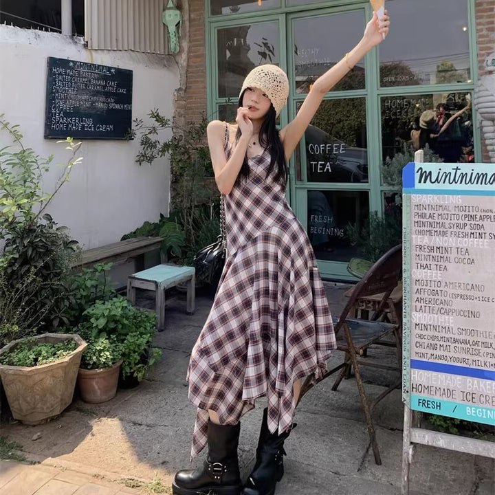 【dress】チェック柄イレヘムキャミワンピース Q8271