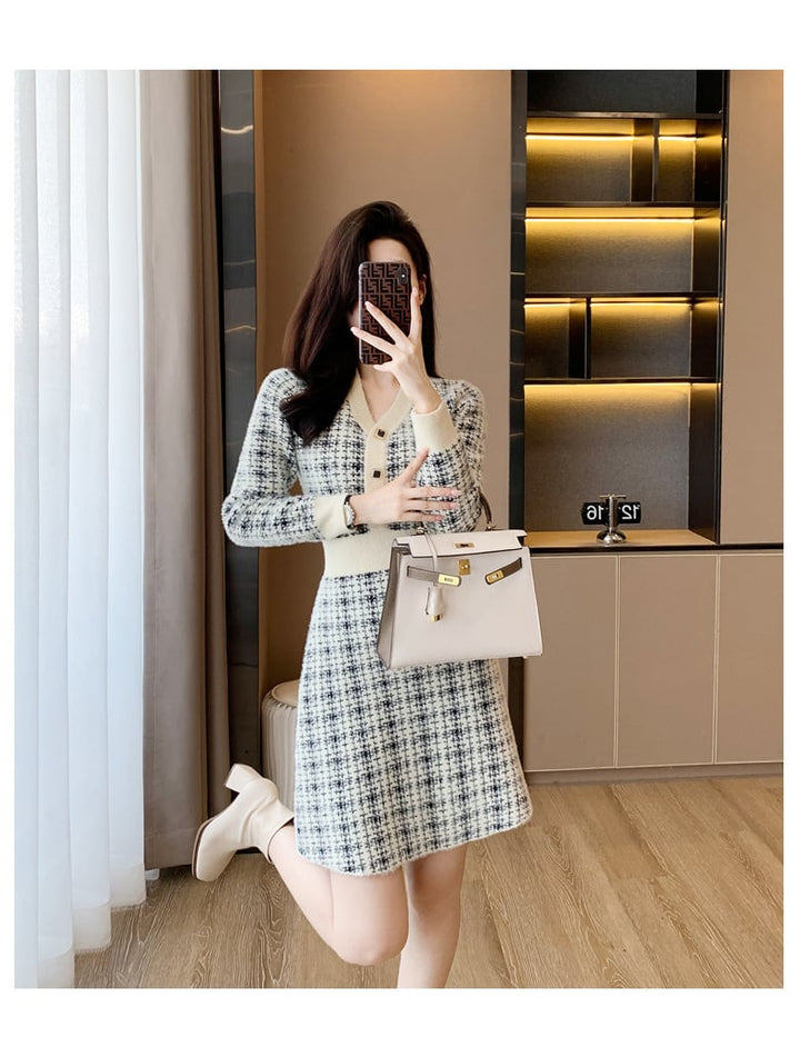 【dress】大人らしい エレガントニットワンピース着瘦せ　M17471