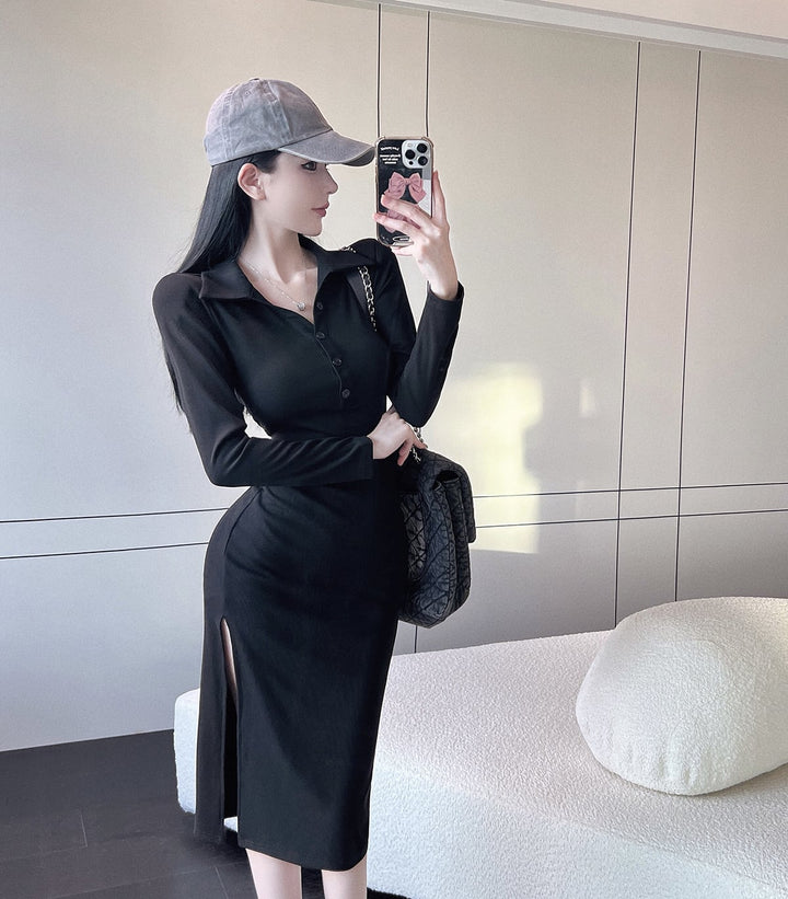 【dress】POLOネックスリットワンピース　M18171