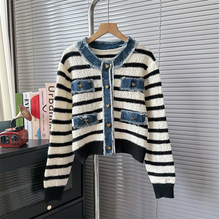【outer】ボーダー柄ニットカーデ　M18215