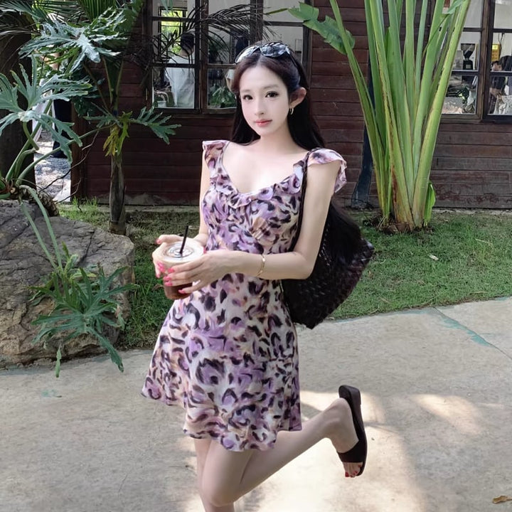 【dress】ヒョウ柄フリルキャミワンピース Q8449