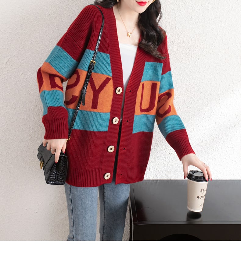 【outer】Vネック配色ニットカーディガン　M17850