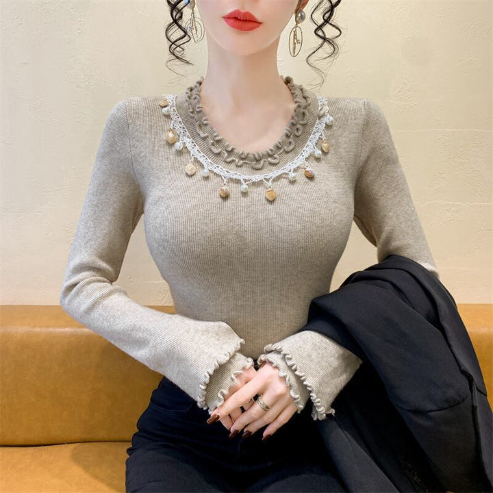 【tops】レース切り替えニットトップス　M28659