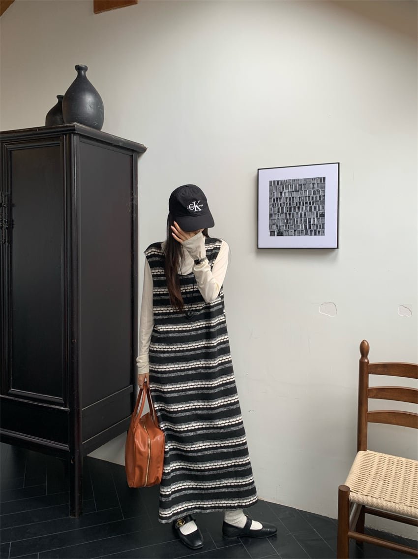 【set】長袖Tシャツ+ベストワンピースセット　M26557