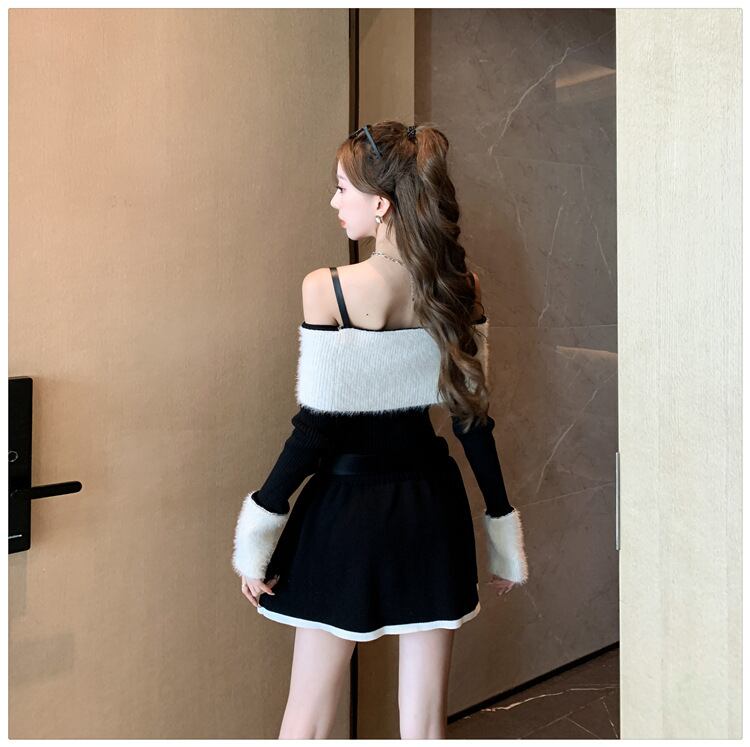 【dress】ニットワンピースベルト付き　M18537