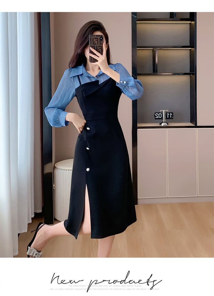 【dress】人気を独占中 切り替えシャツワンピース　M17307