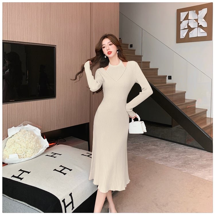 【dress】細身効果抜群♪エレガントニットワンピース　M17583