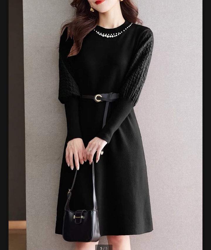 【dress】パール付きニットワンピース　M19126