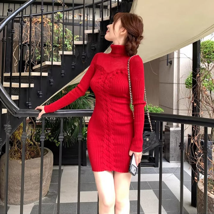【dress】ハイネックニットワンピース Q7813