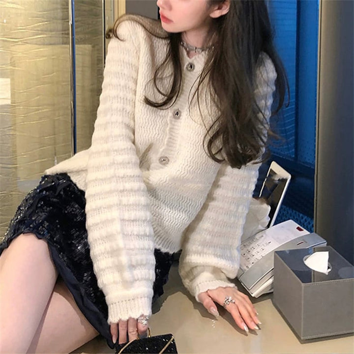 【outer】ボタンデザインニットカーディガン　M17782