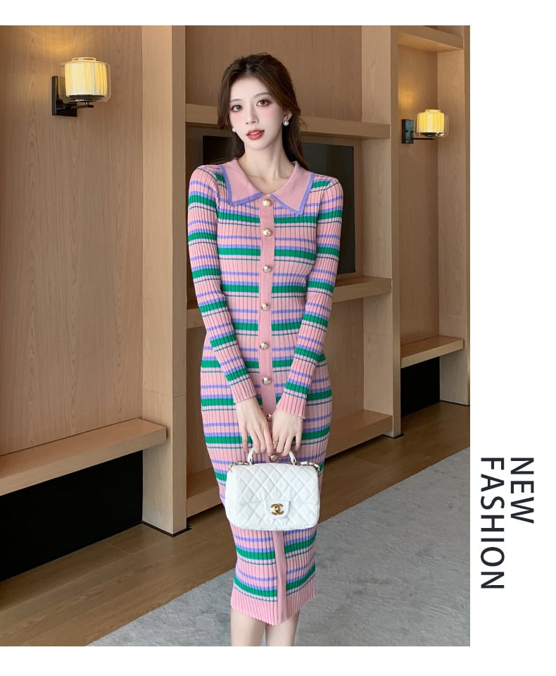 【dress】ボーダー柄ニットワンピース　M26545