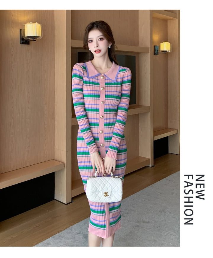 【dress】ボーダー柄ニットワンピース　M26545