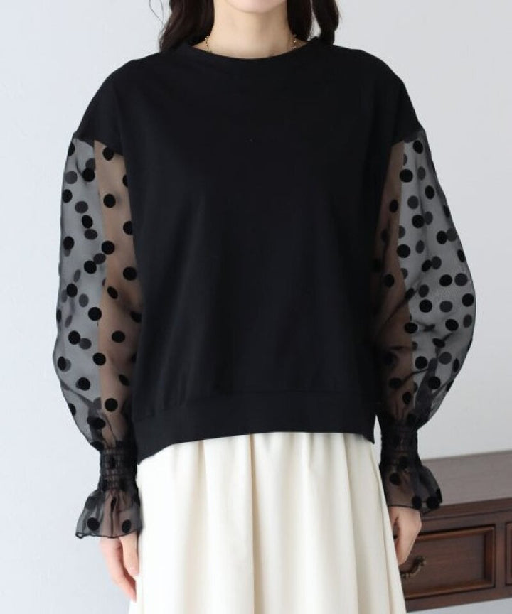 【tops】チュール切り替え長袖Tシャツ　M22604