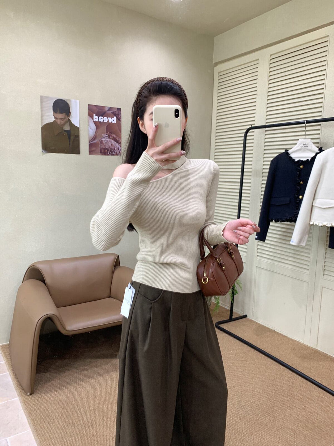 【tops】ワンショルハイネックニットトップス　N2931