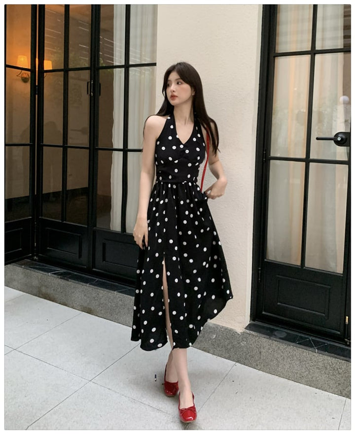 【dress】バックリボンドット柄ワンピース　M24012