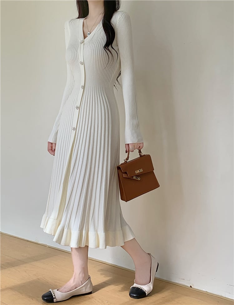 【dress】Vネックニットワンピース　M26694