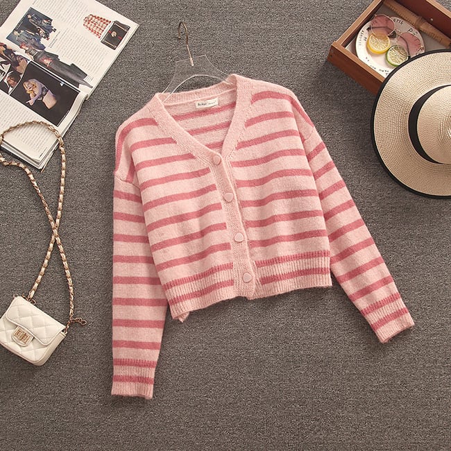 【outer】ボーダー柄ニットカーデ　M18374