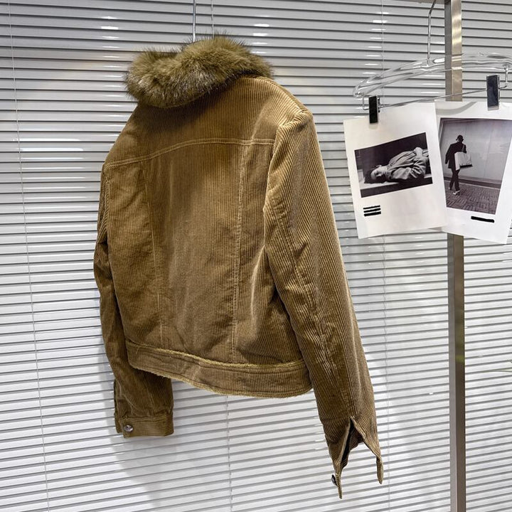 【outer】ファー付きコーデュロイ中綿ジャケット Q7458