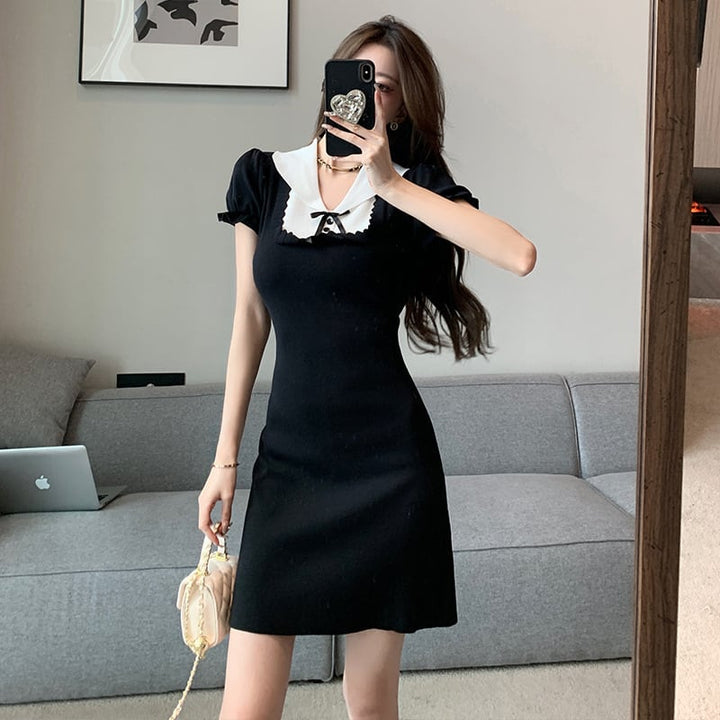 【dress】気質満点大人可愛い薄手ニットワンピース着瘦せ　M16874