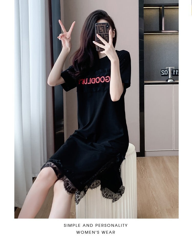 【dress】絶対欲しいレース切り替えTシャツワンピース　M17164