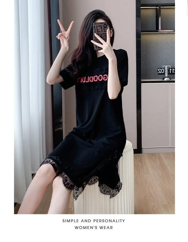 【dress】絶対欲しいレース切り替えTシャツワンピース　M17164