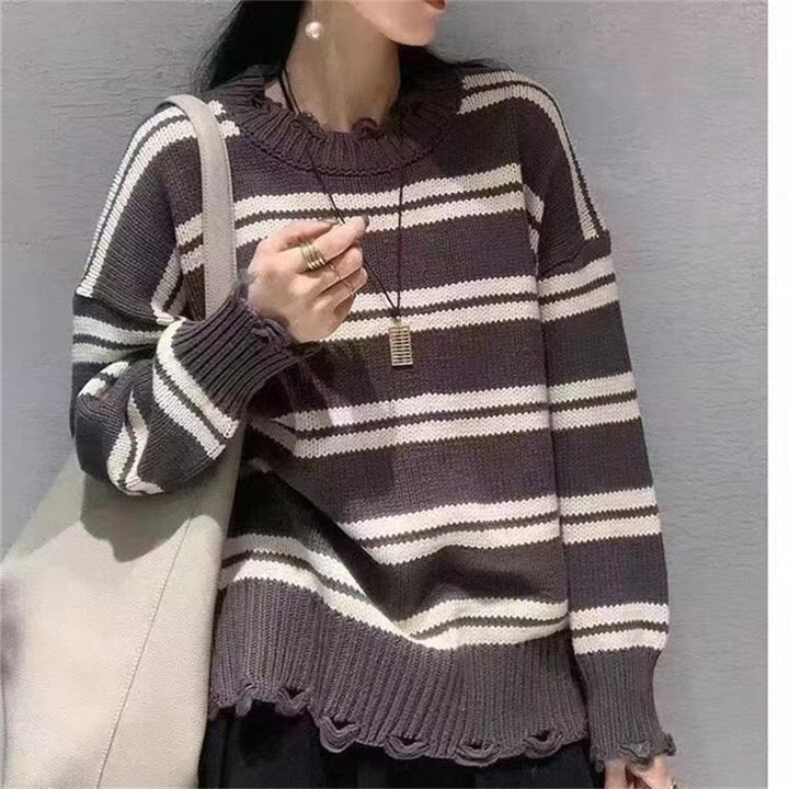 【tops】ボーダー柄ニットセーター　M19040